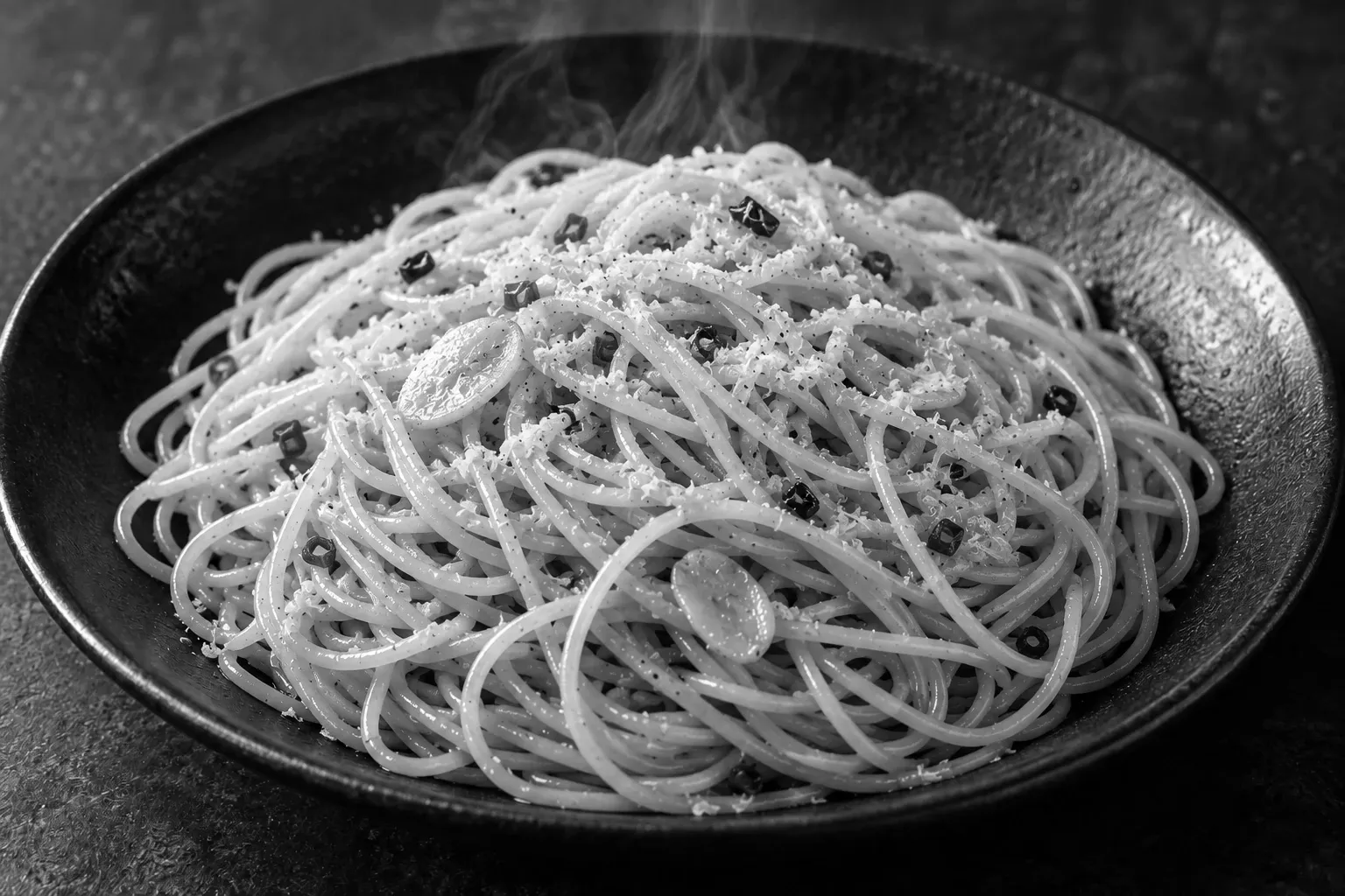 Dampfende Pasta auf einem Teller, Stimmungsbild